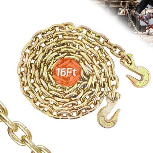 Transport Binder Chain 3/8 Inch x 16 Foot | Safety/Binder Chain with Clevis Grab Hooks 7100 lbs WLLHeavy Duty Chain for Transporting,Towing,Tie Down and Binding Equipment (3/8'' x 16FT,Yellow Zinc) by TOYO