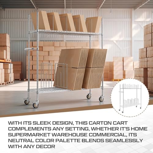 BBTO Carton Cart, Portable Steel Cardboard Organizer Carton Storage Rack with Wheels and Dividers for Art Storage Rack Home Supermarket Warehouse Commercial - Image 6