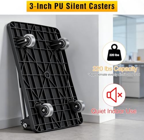 Foldable Platform Cart 220 lbs Push Dolly with 3 Inch PU Wheels PP Deck Flatbed Cart for Home Garage Office Use Black - Image 2