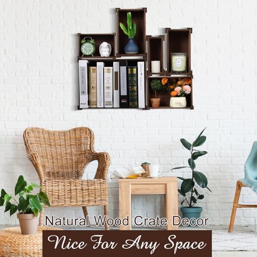 AceOrbit 6 Pcs Decorative Wood Crates with Handle for Display, Dark Brown - Image 6