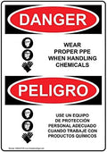 ComplianceSigns.com DANGER Wear Proper PPE When Handling Chemicals English + Spanish OSHA Safety Sign, 10x7 in. Plastic for PPE Hazmat by ComplianceSigns
