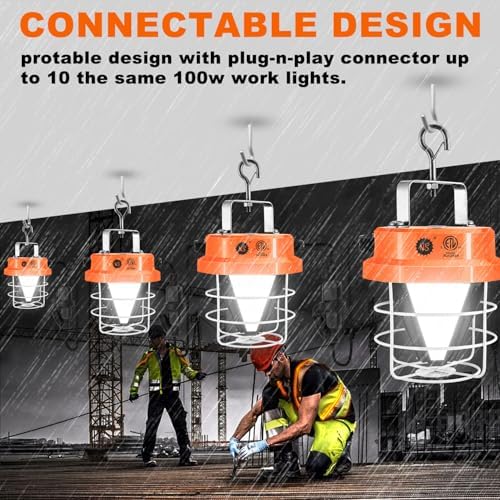 NS 100W Led Temporary Work Light 15000LM Construction Lights 5000K Daylight White Portable Hanging Work Lights for Outdoor Indoor Garage Shop High Bay Warehouse Lighting - Image 4