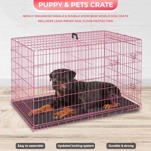 FDW | 48" Foldable Metal Dog Crate | Pink | Cage for XL Dogs - Image 4