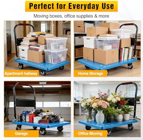 Platform Cart 880 lbs Heavy Duty Push Cart Dolly with 5 Inch TPR Wheels 36 x 24 Inch PP Deck Flatbed Cart Platform Truck for Home Garage Warehouse Use Black - Image 3