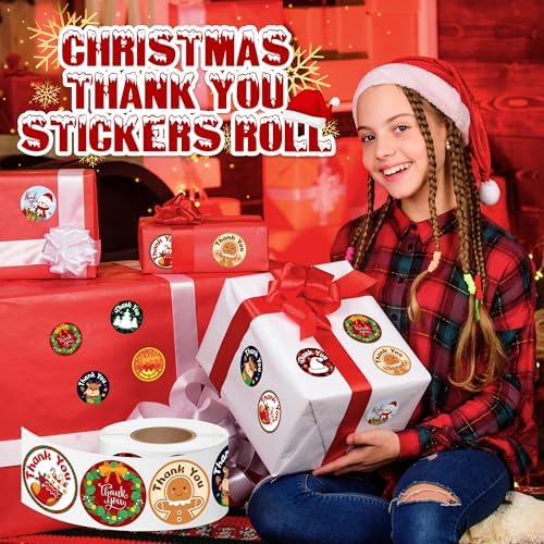 500Pcs Christmas Thank You Stickers Roll Colorful Snowman Xmas Tree Self-Adhesive Label Tag Winter Holiday DIY Crafts for Small Business Envelopes Seals Gifts Box Wrapping Goodie Bags Cards Decoration - Image 3