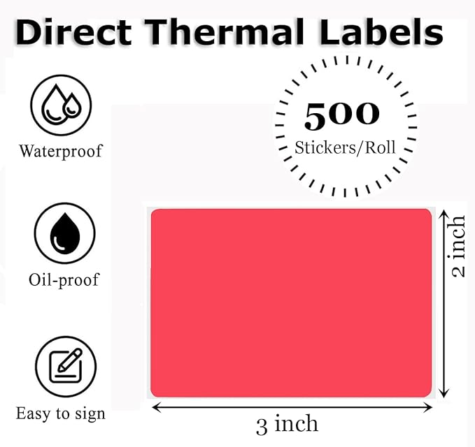3" x 2" Thermal Labels Stickers Red, Thermal Printer Shipping Stickers - Image 2