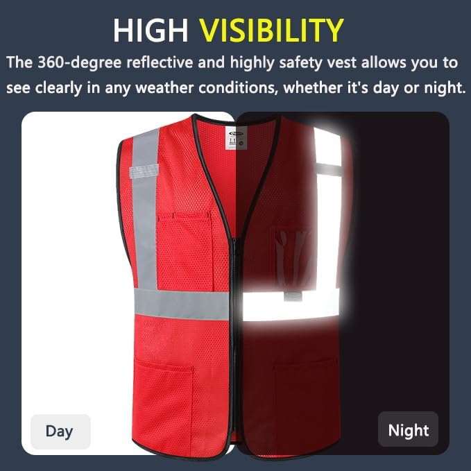JKSafety Safety Vest for men women Hi Vis Vest with Pockets and Zipper High Visibility Construction Vests BX310 - Image 2