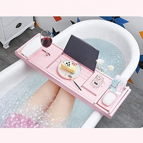 Bamboo Bathtub Caddy Tray with Glass Holder Expandable Design for Most Bathtubs Sturdy Stylish and Pink 75 110 * 23 * 5cm - Image 3