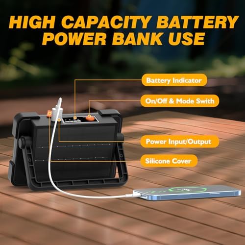 120W Solar Rechargeable 144 LED Work Light, 10000LM Flood Light - Image 6