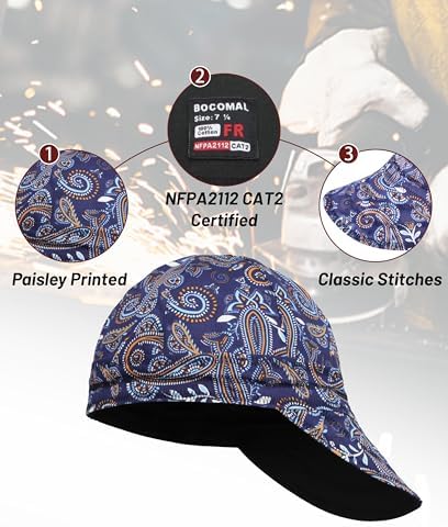 BOCOMAL FR Welding Cap Paisley Printed CAT2 Midweight 6 Pannel Welder Caps - Image 3