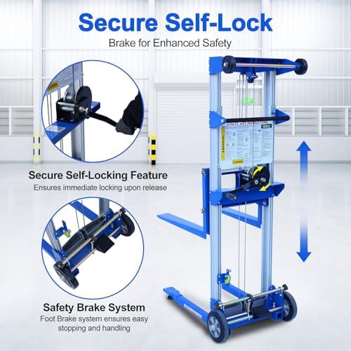 500 lbs Capacity, Material Lift Winch Stacker, 70" Lift Height, Fixed Straddle Hand Winch Lift Truck, Material Lifts for Warehouse, 34.60"L x 24.80"W - Image 4