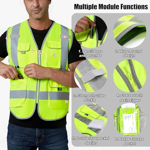 HYCOPROT High Visibility Safety Vest Hi Vis Reflective Construction Vests with Pockets for Men Women,Meets ANSI/ISEA Standard - Image 4