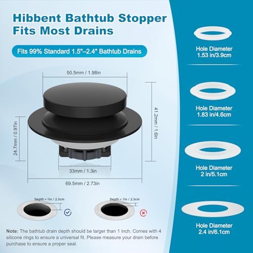 Hibbent 3 in 1 Metal Bathtub Drain Stopper, Universal Pop Up Tub Stopper - Image 3