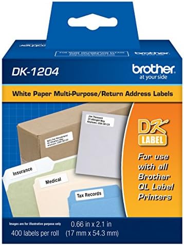 Brother Genuine DK-1204 Multipurpose Paper Label Roll, Die-Cut Paper Labels, Engineered for Excellence, 400 Labels Per Roll by Unknown