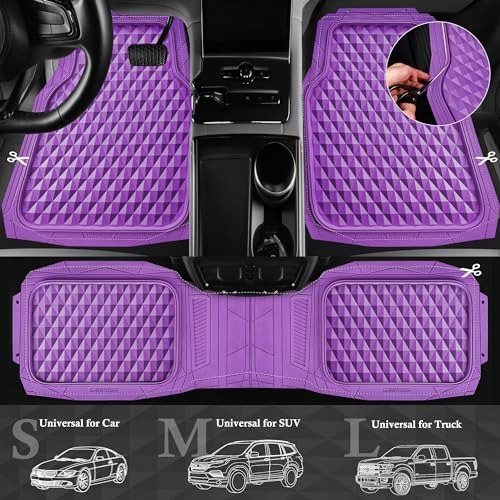 CAR PASS Heavy Duty Rubber Purple Car Floor Mats & Cargo Liners, Deep Dish All-Weather Trunk Mats Durable Anti-Slip 3D Rhombus Waterproof Trim to Fit Liner Universal Fit Auto,Sedan,SUV,Truck, Purple - Image 4