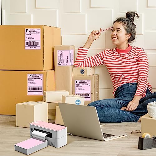 Phomemo 4X6'' Thermal Shipping Labels - Pack of 100 4x6 Fan-Fold Labels for Shipping Labels, Address, Mail, Product Logo Labels, Commercial Grade, Pink - Image 4