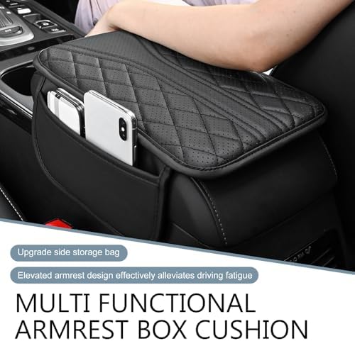 Car Center Console Cover, Leather Auto Armrest Cover with 2 Storage Bags, Universal Cars Armrest Cushion, Vehicle Interior Accessories Protector for Sedan, SUV, Truck((Beige) - Image 4