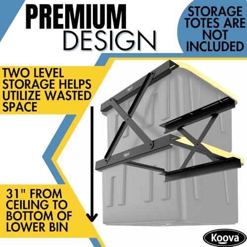 Koova Dual Rail Heavy Duty Overhead Garage Storage System - Stacking Overhead Storage Rails, Made in USA, Easy Installation, Hardware Included, Tote Bin Storage Solution - Image 2