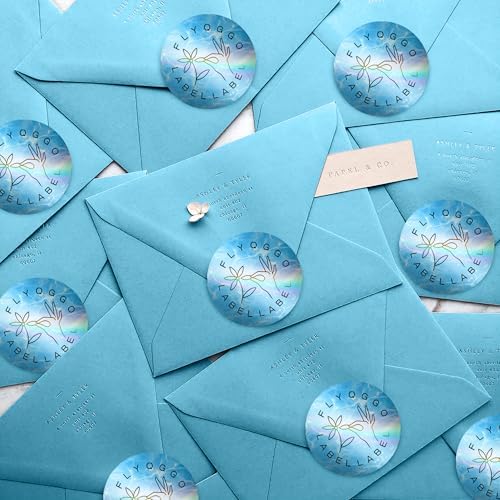 2" Holographic Thermal Sticker Labels, 500 Pcs Round Printable Thermal Waterproof Sticker Rainbow Glitter for Logo Design, Price/Name Tag, Barcode, DIY Custom, Aurora Light Blue, 500 Labels/Roll - Image 4
