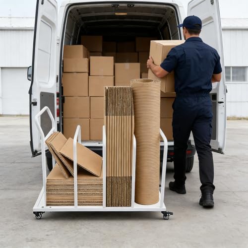 Heavy-Duty Portable Carton Stand, 100 lbs Capacity White Metal Carton Cart with Wheels & Handle, Cardboard Boxes Storage Rack for Home, Supermarket, Warehouse & Commercial Use - Image 3