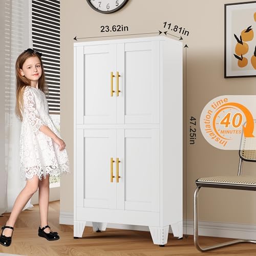 GAIOUS 47.25" Metal Pantry Cabinet, White Storage Cabinets with 4 Door - Image 3