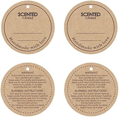 CandMak Candle Hang Tags, 160pcs 2" Diameter Handmade with Love Scented Candle Labels, Warning Labels for Candle Making by CandMak