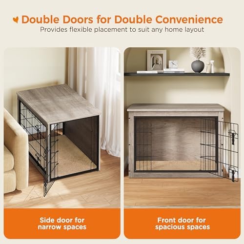 Yaheetech 38in Wooden Dog Crate Furniture w/Cushion for Medium Dogs, Gray - Image 6