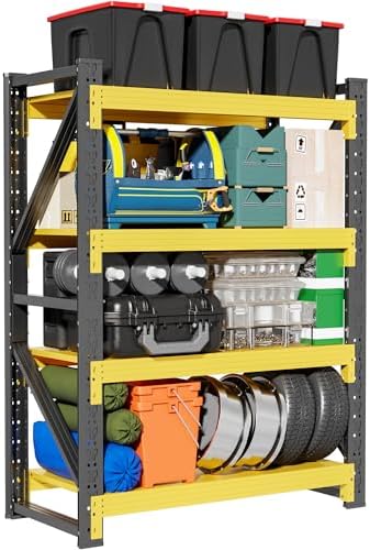 4-Tier Storage Shelves,79" H Heavy-Duty Garage Shelving Unit,Adjustable Industrial Metal Shelf System,5,000lbs Capacity,Tool Organizer for Garage,Workshop,60" W*24" D*79" H,Black&Yellow by Unknown