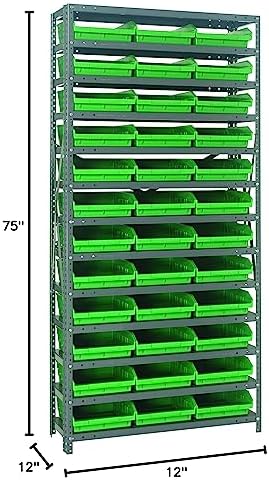 Quantum Storage Systems 1275-109GN Steel Shelving Unit with 4" Shelf Bins, 12" D x 36" W x 75" H, Green - Image 2