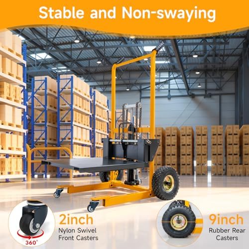 Foldable Hydraulic Material Lift Stacker, 450lbs 35.8" Max Lift, Portable Pallet Truck Dolly w/Swivel Casters, Adjustable Forks, Fork Lift Table Cart, Pallet Jacks & Trucks for Warehouse, Shop - Image 4