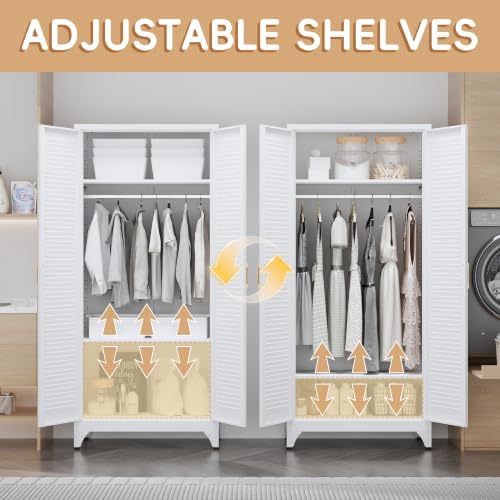 Steeloong 71"Armoire Wardrobe Close,White Wardrobe Cabinet with Hanging Rod - Image 5