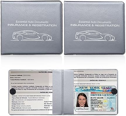 Ziciner Car Registration Insurance Holder, 2Pack Essential Auto Card Document Glove Box Organizer with Touch Fastener, Vehicle Interior Accessories Perfect for Most Car, Truck, SUV(Gray/Small Car) by Ziciner