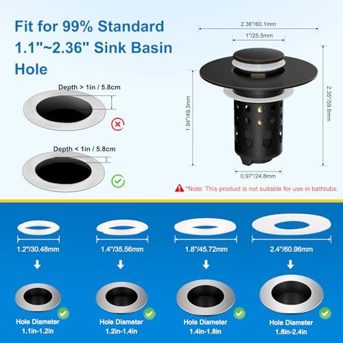 2PCS Universal 4in1 Bathroom Drain Stopper Metal Hair Catcher, Oil Rubbed - Image 3