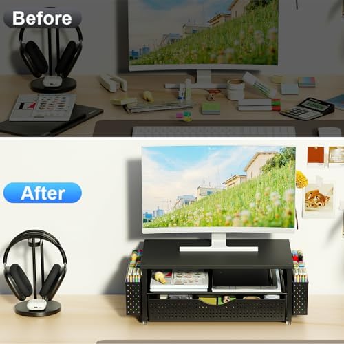 Spacrea Desk Organizers and Accessories, Printer Stand with Storage, Black - Image 3