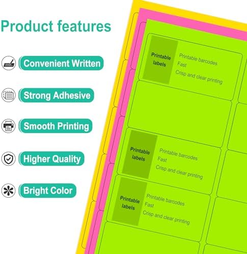 LLIKED 2" x 4" Assorted Fluorescent Address Labels 300 Labels 30 Sheets - Image 2