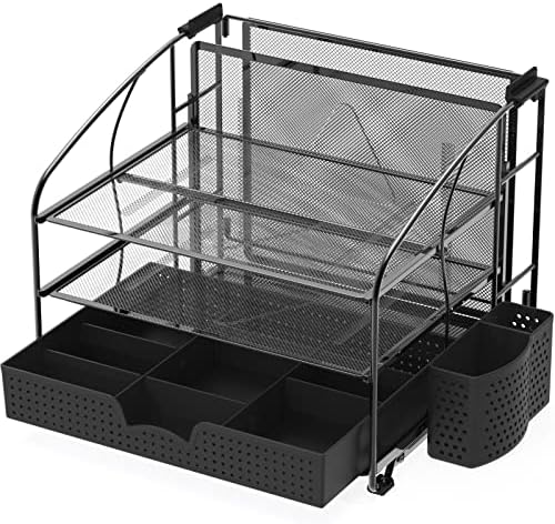 Simple Houseware 3-Tier Desk Organizer with Sliding Drawer, Black - Image 6