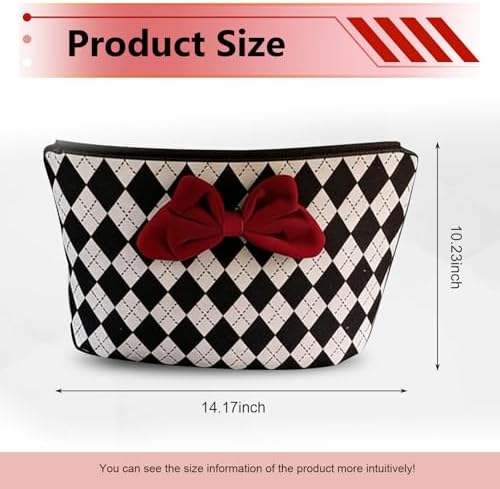 Car Between-Seat Storage Bag, Argyle Pattern Bowknot Decor Car Console Organizer for Grocery Personal Item, Universal for Most Car Models (Black & White) - Image 2