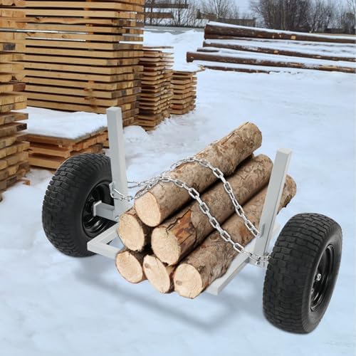 ATV Log Skidding Arch, 24" Dia Steel Log Dolly, 1500lbs Capacity Log Dolly Skidding Holder with Chain and 16" Pneumatic Tires for Farm, Commercial Wood Transport (Sliver, 1500lbs Capacity) - Image 3