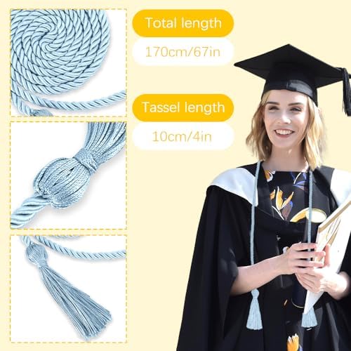 Honor Cords Graduation Cords Light Blue Cords Grad Cords College Graduation Cords Graduation Ropes Cords Graduation Accessories 67" Long Braided Cords for 2026 Graduation Decorations Bachelor Gown - Image 2