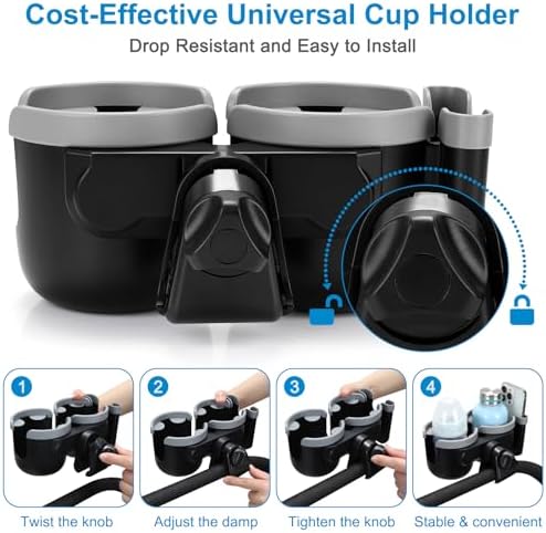 Accmor Stroller Cup Holder with Phone Holder, Bike Cup Holder, Walker Scooter Wheelchair Cup Holder Attachment, Universal Cup Holder for Uppababy Graco Strollers - Image 7