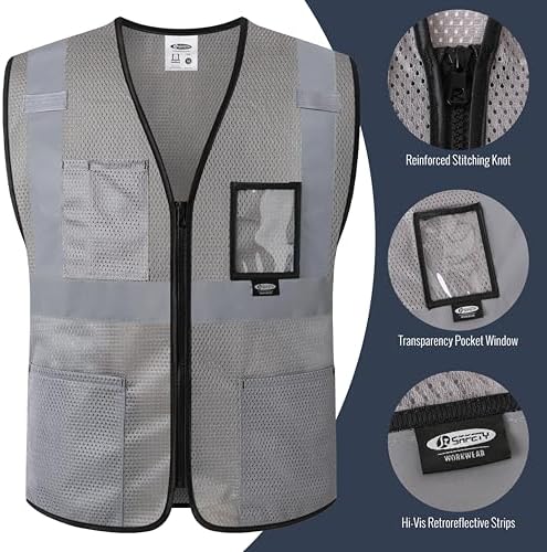 JKSafety Safety Vest for men women Hi Vis Vest with Pockets and Zipper High Visibility Construction Vests BX310 - Image 3