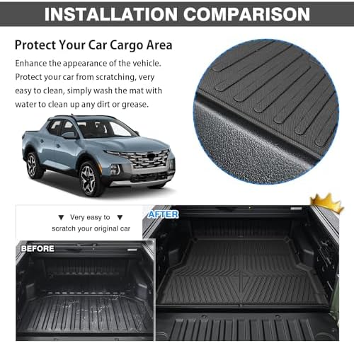 Powerty Floor Mats Truck Bed Mat for 2022-2026 Hyundai Santa Cruz All Weather 3D TPE Anti-Slip Protection, 1st & 2nd Row Set with Truck Bed Liner Accessories - Image 4
