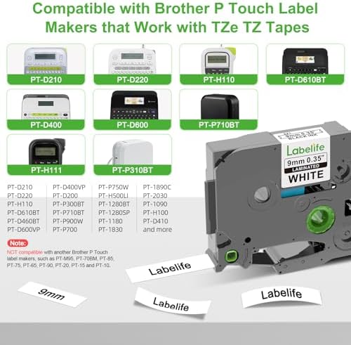 TZe-221 TZe221 Replacement for Brother P Touch Label Maker Tape 9mm 0.35'' (Pack of 2) - Image 2