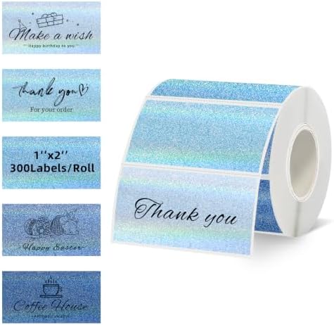 2''x1'' Holographic Direct Thermal Barcode Labels,Self-Adhesive Thermal Printer Stickers for Address Design DIY Logo Business（Blue Gradient Dots） by Unknown