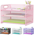 Samstar 3 Tier Pink Letter Tray Paper Organizer with Handle, Mesh Desk Organizer Paper Sorter File Rack Shelves, Pink by Samstar