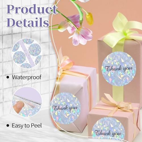 3 Inch Holographic Thermal Labels,Round Thermal Printer Labels,Waterproof Thermal Printer Stickers for DIY Logo Design,Name Tag,QR Code,Thanks Card 150 Labels/Roll (Glass Fragments) - Image 3
