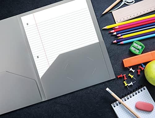 Better Office Products Heavyweight Gray Plastic 2 Pocket Portfolio Folder, Letter Size Poly Folders, 24 Pack, Gray - Image 5