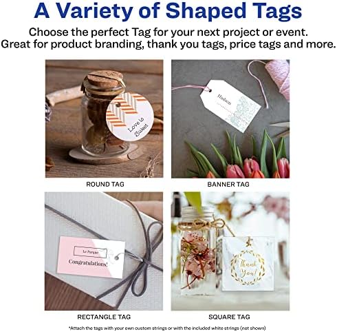 Avery® Square Tags, Sure Feed® Technology, 2" x 2", Matte White, Strings Included, 120 Total, Print-to-the-Edge, Laser/Inkjet Printable (80513) - Image 3