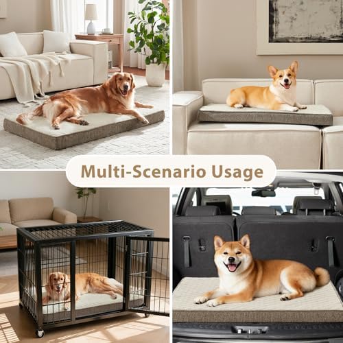 JOEJOY Orthopedic Dog Bed for Large Dogs, Washable Dog Crate Bed Large Sized with Removable Cover, Egg Memory Foam Big Pet Beds, Beige, 35"x22" - Image 6
