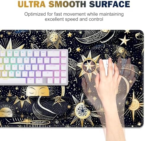 Gaming Mouse Pad, Large Desk Mat, Cute Desk Pad Protector, 4in1 XXL Mousepad + Keyboard Wrist Rest+Mouse Wrist Rest+Coaster Set with Ergonomic Desk Pad for Home Office PC Computer, Stars and Moon - Image 2